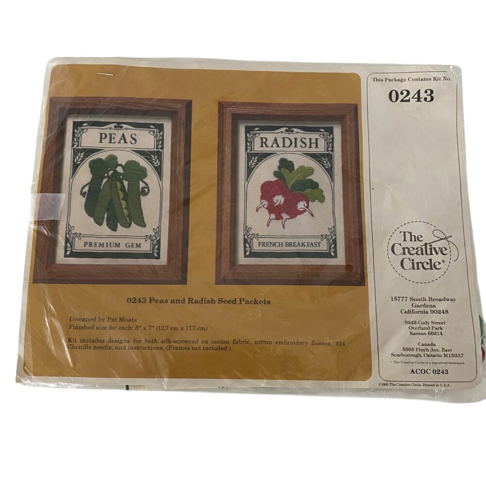 Creative Circle Vintage 1985 Peas & Radish Embroidery Kit 0243 Pat Moats 5"x7"‎